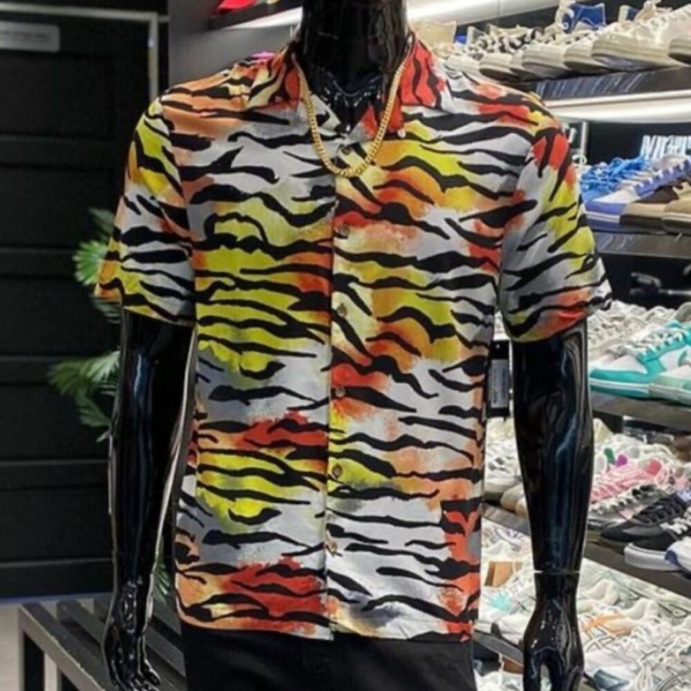 Ed Hardy Vibrant Tiger Print Button Down Shirt